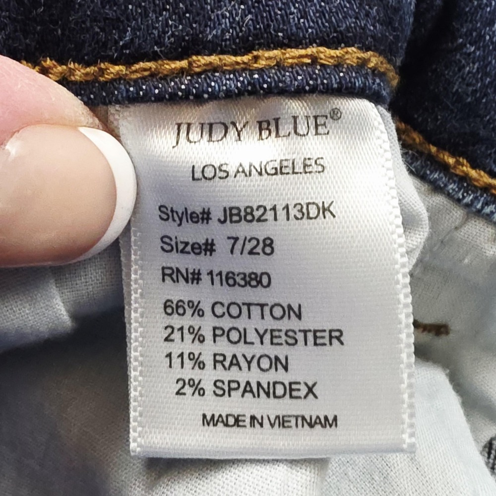 Judy Blue Jeans Womens 7/28 Dark Wash Mid Rise Skinny Distressed Crop Frayed Hem - Picture 6 of 11
